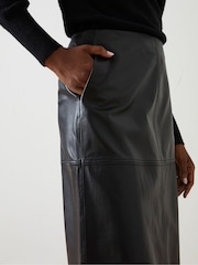 FatFace Black Anya Leather Midi Skirt - Image 4 of 5