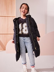 Black Shower Resistant Faux Fur Lined Hooded Padded Coat (3-16yrs) - Image 4 of 11