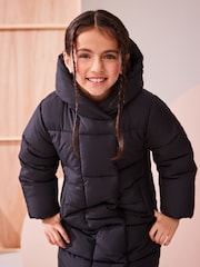 Black Shower Resistant Faux Fur Lined Hooded Padded Coat (3-16yrs) - Image 5 of 11