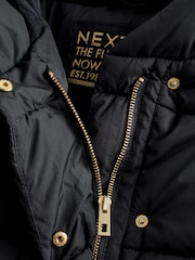 Black Shower Resistant Faux Fur Lined Hooded Padded Coat (3-16yrs) - Image 9 of 11