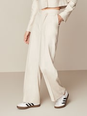 Neutral Asymmetric Waistband Tailored Wide Leg Linen Blend Trousers - Image 2 of 6