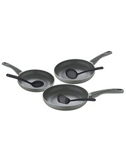 Bergner Set of 3 Black Induction Non-Stick Frying Pans & Utensils Set - Image 3 of 3