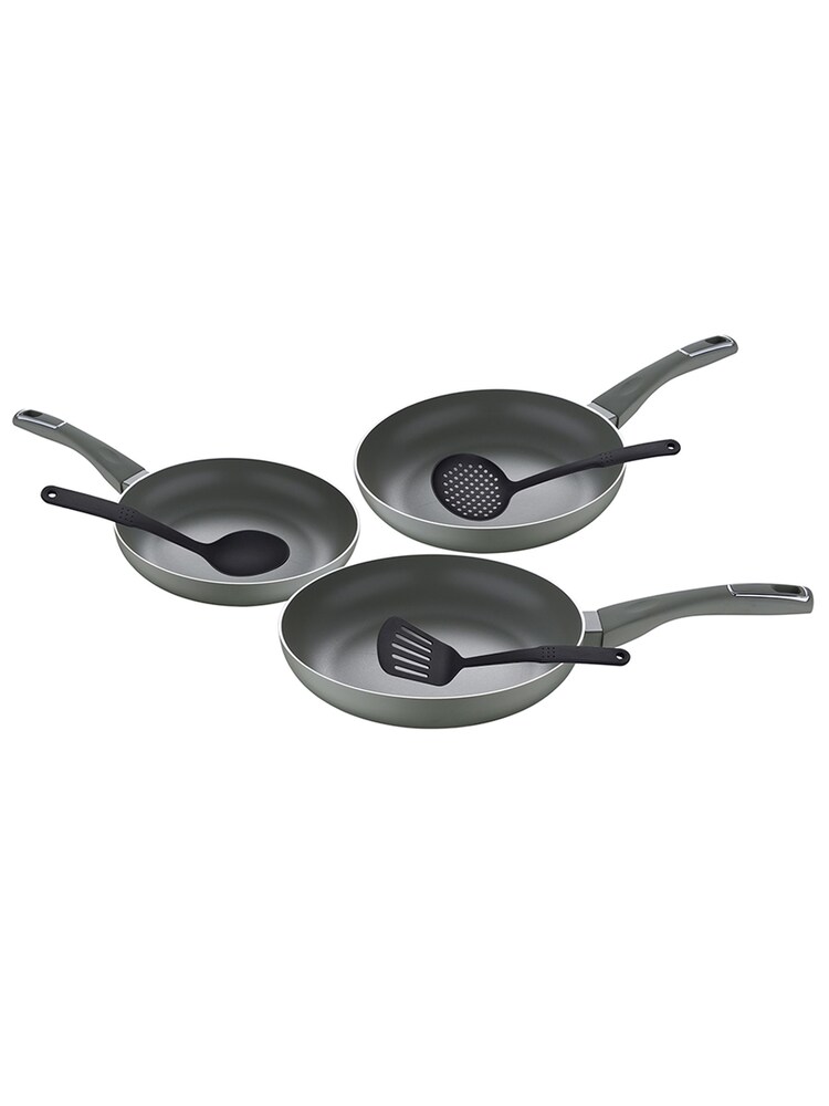 Bergner Set of 3 Black Induction Non-Stick Frying Pans & Utensils Set - Image 3 of 3