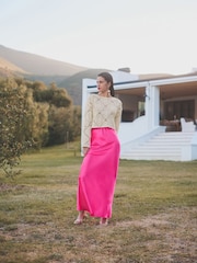 Pink Tailored Satin Midi Skirt - Image 1 of 6
