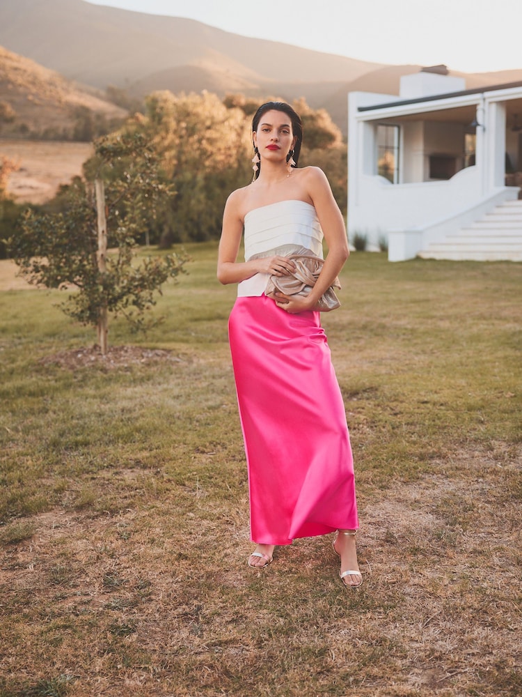 Pink Tailored Satin Midi Skirt - Image 2 of 6