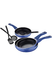 Bergner Set of 3 Blue Induction Non-Stick Frying Pans & Utensils Set - Image 3 of 3