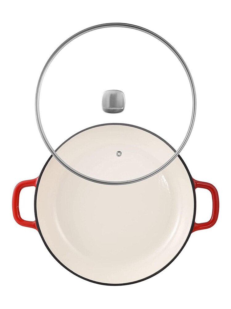 Bergner Red Enamel Cast Iron Shallow 3.3L Casserole with Glass Lid - Image 4 of 4