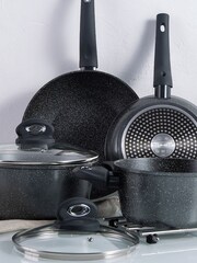 Bergner Set of 6 Black Orion Forged Aluminium Induction Saucepan Set - Image 1 of 4
