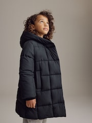 Black Regular Length Shower Resistant Fur Lined Hooded Padded Coat (3-16yrs) - Image 2 of 11