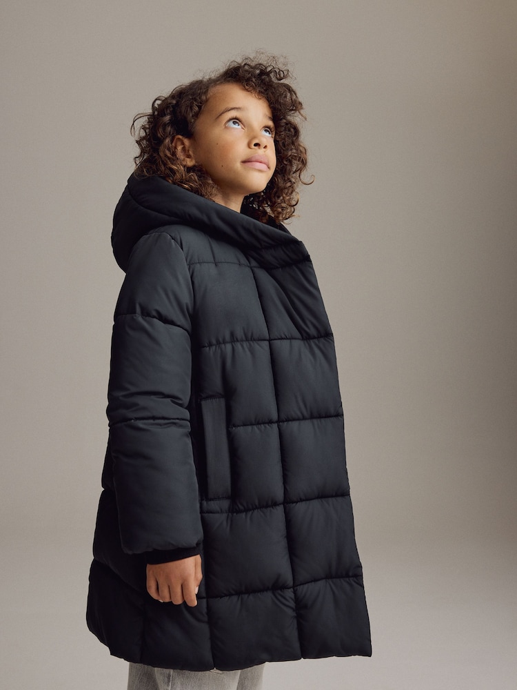 Black Regular Length Shower Resistant Fur Lined Hooded Padded Coat (3-16yrs) - Image 2 of 11