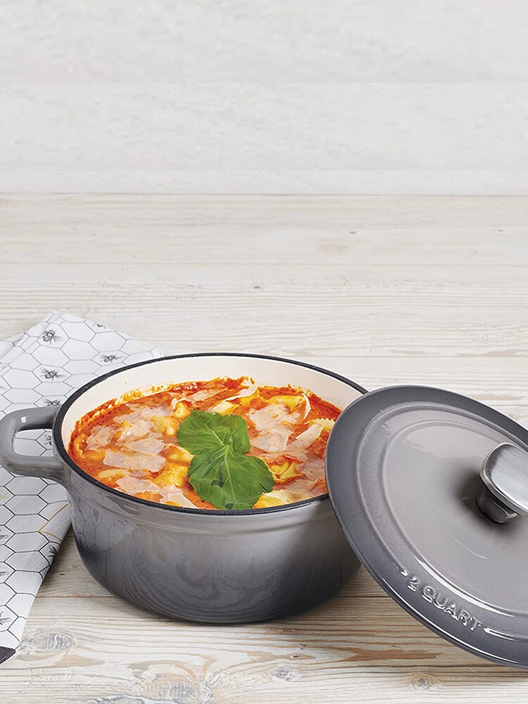 Bergner Grey Enamel Cast Iron 1.9L Casserole with Lid - Image 1 of 4 Bergner Grey Enamel Cast Iron 1.9L Casserole with Lid - Image 1 of 4