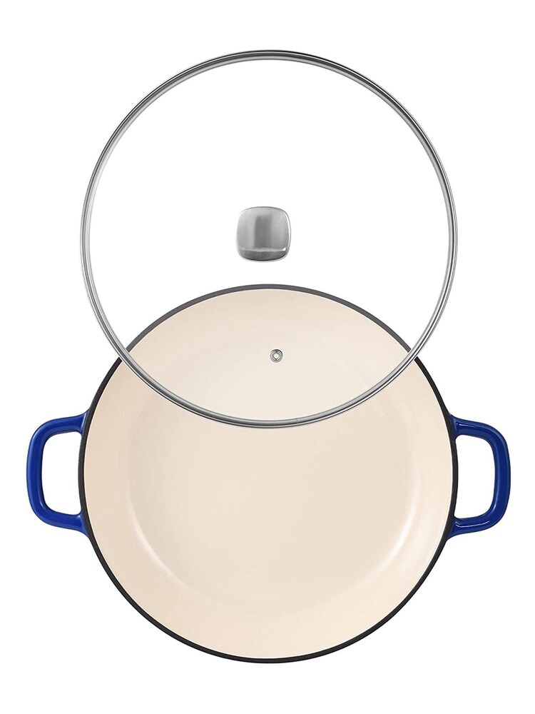 Bergner Blue Enamel Cast Iron Shallow 3.3L Casserole with Glass Lid - Image 4 of 4 Bergner Blue Enamel Cast Iron Shallow 3.3L Casserole with Glass Lid - Image 4 of 4