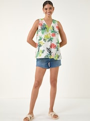 Roman Green Leaf Print Pleat V-Neck Vest Top - Image 2 of 4