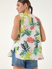 Roman Green Leaf Print Pleat V-Neck Vest Top - Image 3 of 4