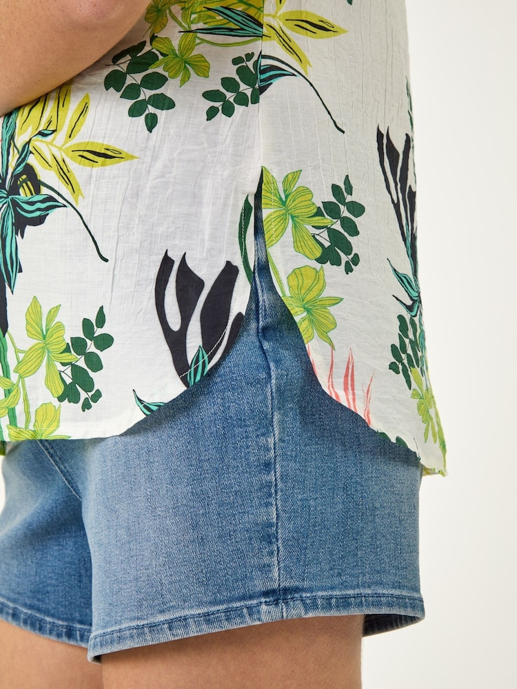 Roman Green Leaf Print Pleat V-Neck Vest Top - Image 4 of 4 Roman Green Leaf Print Pleat V-Neck Vest Top - Image 4 of 4