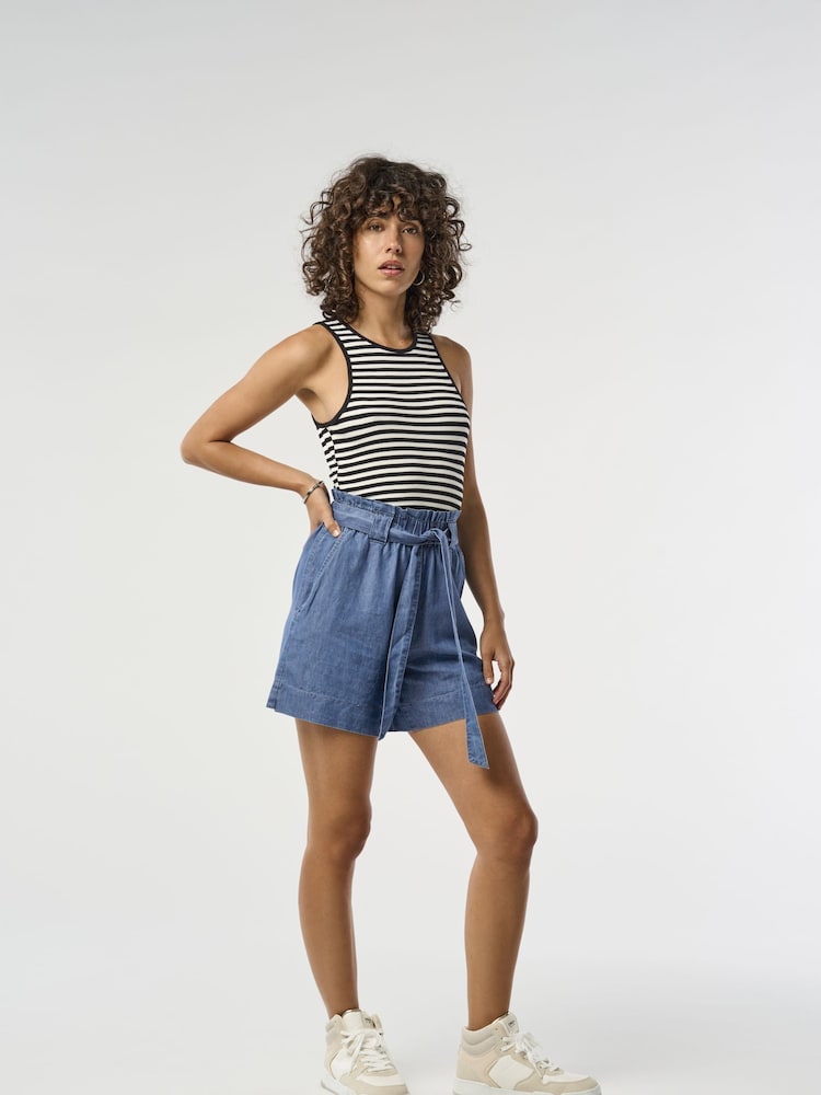 ONLY Blue Denim Tie Waist Shorts - Image 1 of 7