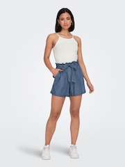ONLY Blue Denim Tie Waist Shorts - Image 4 of 7