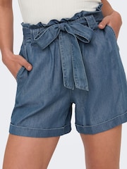 ONLY Blue Denim Tie Waist Shorts - Image 5 of 7
