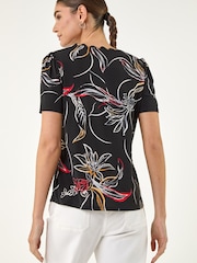 Roman Black Floral Print Scallop Detail Top - Image 3 of 4