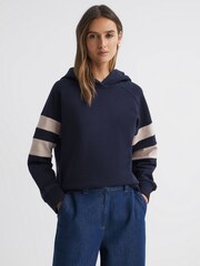 Reiss Navy/Stone Dee Cotton Blend Striped Hoodie - Image 1 of 5