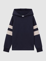 Reiss Navy/Stone Dee Cotton Blend Striped Hoodie - Image 2 of 5