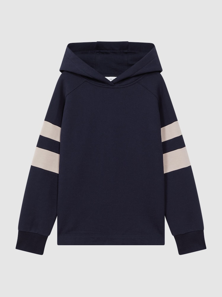 Reiss Navy/Stone Dee Cotton Blend Striped Hoodie - Image 2 of 5