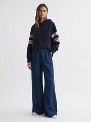 Reiss Navy/Stone Dee Cotton Blend Striped Hoodie - Image 3 of 5