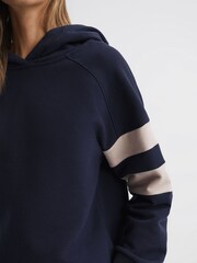 Reiss Navy/Stone Dee Cotton Blend Striped Hoodie - Image 4 of 5