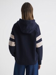 Reiss Navy/Stone Dee Cotton Blend Striped Hoodie - Image 5 of 5