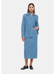 Whistles Blue Straight Denim 100% Cotton Midi Skirt - Image 1 of 5