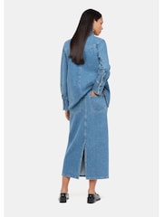Whistles Blue Straight Denim 100% Cotton Midi Skirt - Image 2 of 5