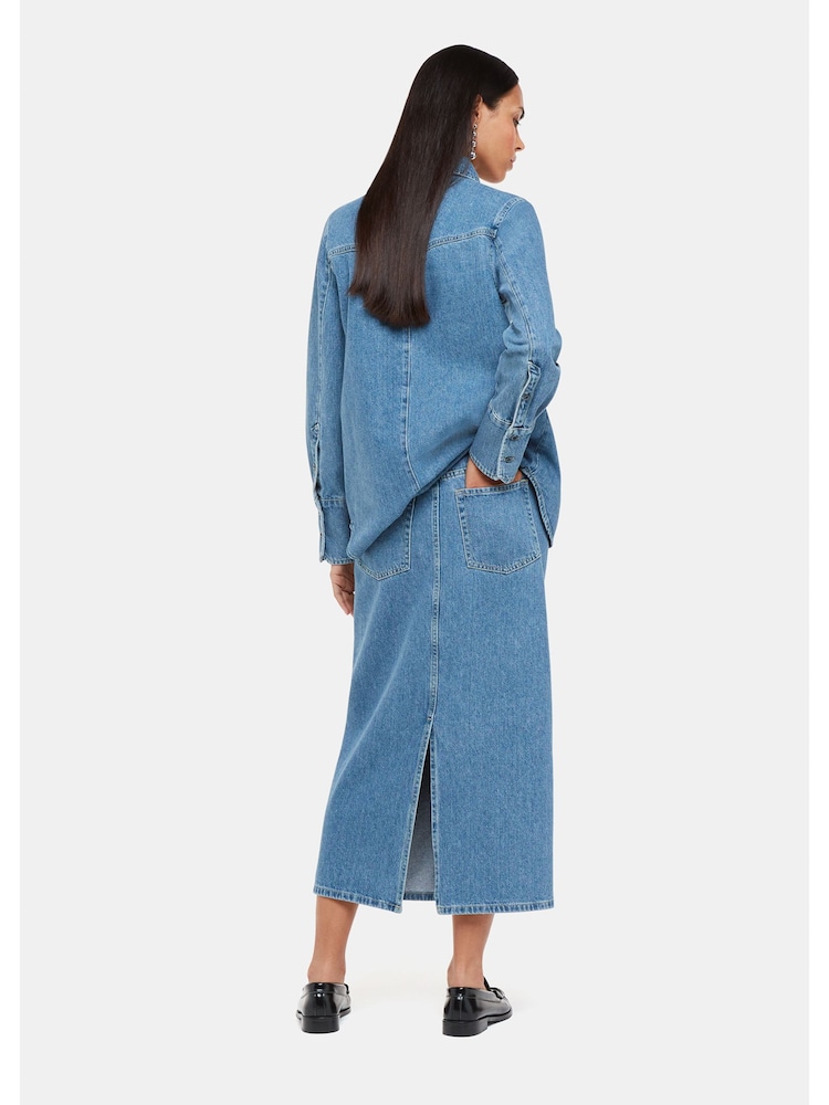 Whistles Blue Straight Denim 100% Cotton Midi Skirt - Image 2 of 5