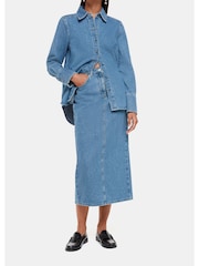Whistles Blue Straight Denim 100% Cotton Midi Skirt - Image 3 of 5