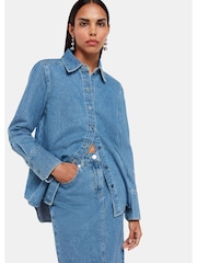 Whistles Blue Straight Denim 100% Cotton Midi Skirt - Image 4 of 5