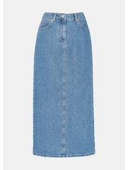 Whistles Blue Straight Denim 100% Cotton Midi Skirt - Image 5 of 5