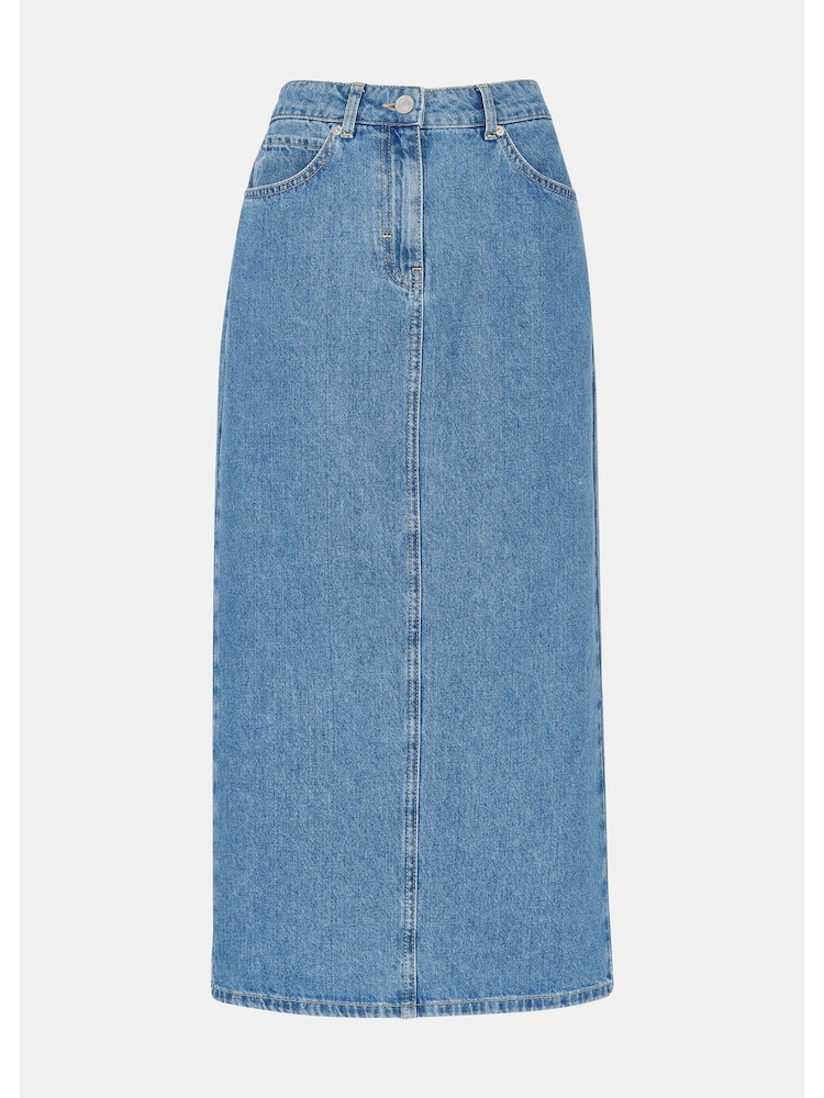Whistles Blue Straight Denim 100% Cotton Midi Skirt - Image 5 of 5