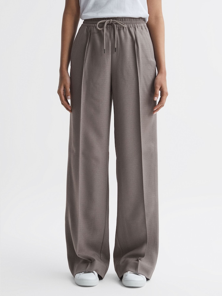 Reiss Mink Sunnie Drawstring Wide Leg Trousers - Image 1 of 5