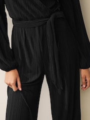 Black Long Sleeve Plissé Jumpsuit - Image 4 of 6