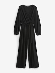 Black Long Sleeve Plissé Jumpsuit - Image 5 of 6