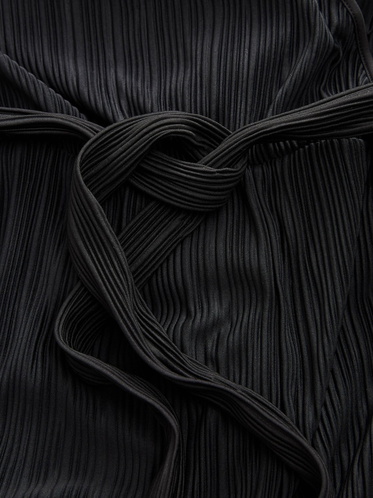 Black Long Sleeve Plissé Jumpsuit - Image 6 of 6