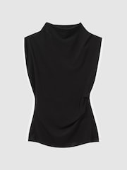 Reiss Black/Ivory Eva Asymmetric Contrast Trim Top - Image 2 of 5