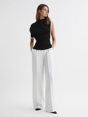 Reiss Black/Ivory Eva Asymmetric Contrast Trim Top - Image 3 of 5