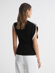 Reiss Black/Ivory Eva Asymmetric Contrast Trim Top - Image 5 of 5