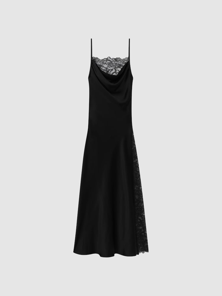 Anna Quan Satin Lace Cowl Neck Maxi Dress - Image 2 of 5
