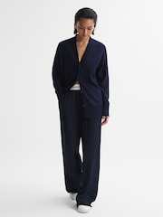 Reiss Navy Abigail Petite Wide Leg Elasticated Trousers - Image 1 of 7