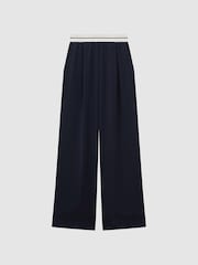 Reiss Navy Abigail Petite Wide Leg Elasticated Trousers - Image 2 of 7