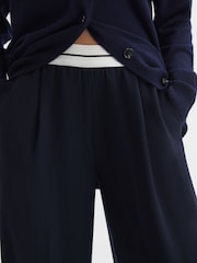 Reiss Navy Abigail Petite Wide Leg Elasticated Trousers - Image 4 of 7