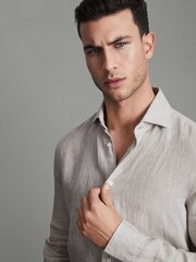 Reiss Stone Ruban Linen Button-Through Shirt - Image 1 of 5