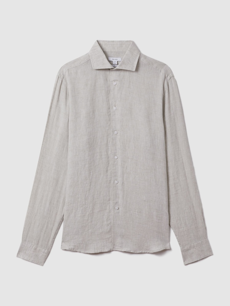 Reiss Stone Ruban Linen Button-Through Shirt - Image 2 of 5
