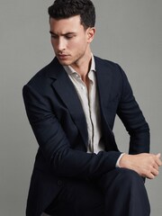 Reiss Stone Ruban Linen Button-Through Shirt - Image 4 of 5
